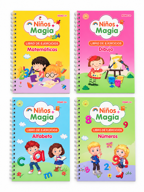 Spanish edition: four spiral preschool practice books on a white background